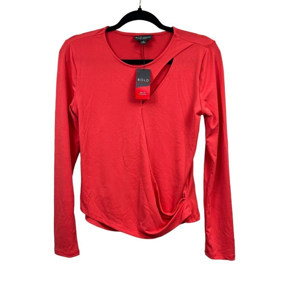 Bold Elements Womens Top Cut to Curve Stretch Long Sleeve Coral Sunset Sz M*